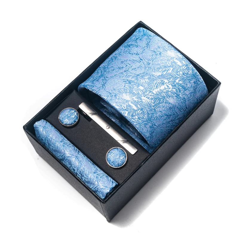 Luxury Brand 8 cm Tie Handkerchief Cufflink Clip Set For Men Wedding Gravata Suit Accessories Holiday Gift Box - BOC-WEAR