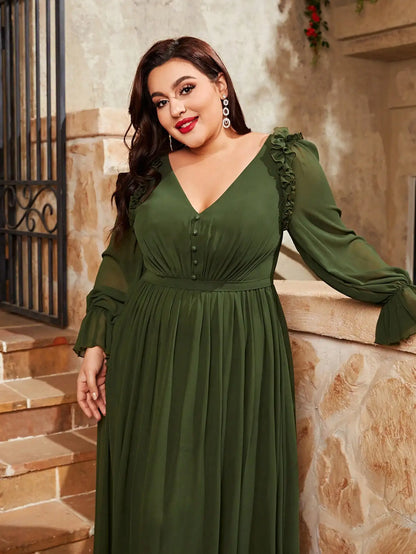Plus Size Lantern Sleeve Chiffon Gown