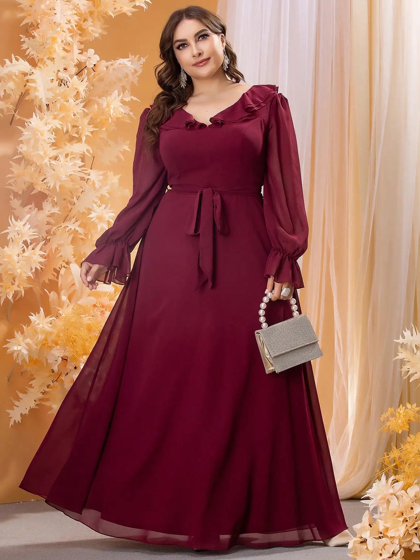 Plus Size Ruffled Chiffon Evening Gown