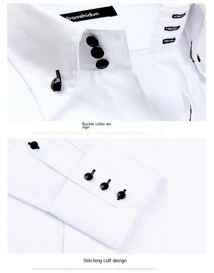 Premium Quality White Shirts for Men - Non-iron Wrinkle Resistant Dress Shirt Long Sleeve New Solid Male Clothing Black Navy - BOC-WEAR