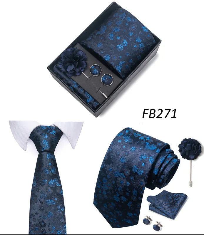 New Designer Blue Red Green Paisley Ties For Men Wedding Party Neck Tie Luxury Tie Pocket Square Cufllink Brooch Set - BOC-WEAR