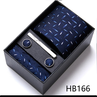Top Grade Holiday Gift Box 7.5 cm Green Print Tie Pocket Squares Cufflink Set Gravatas Man Suit Accessories Fit Formal Party - BOC-WEAR