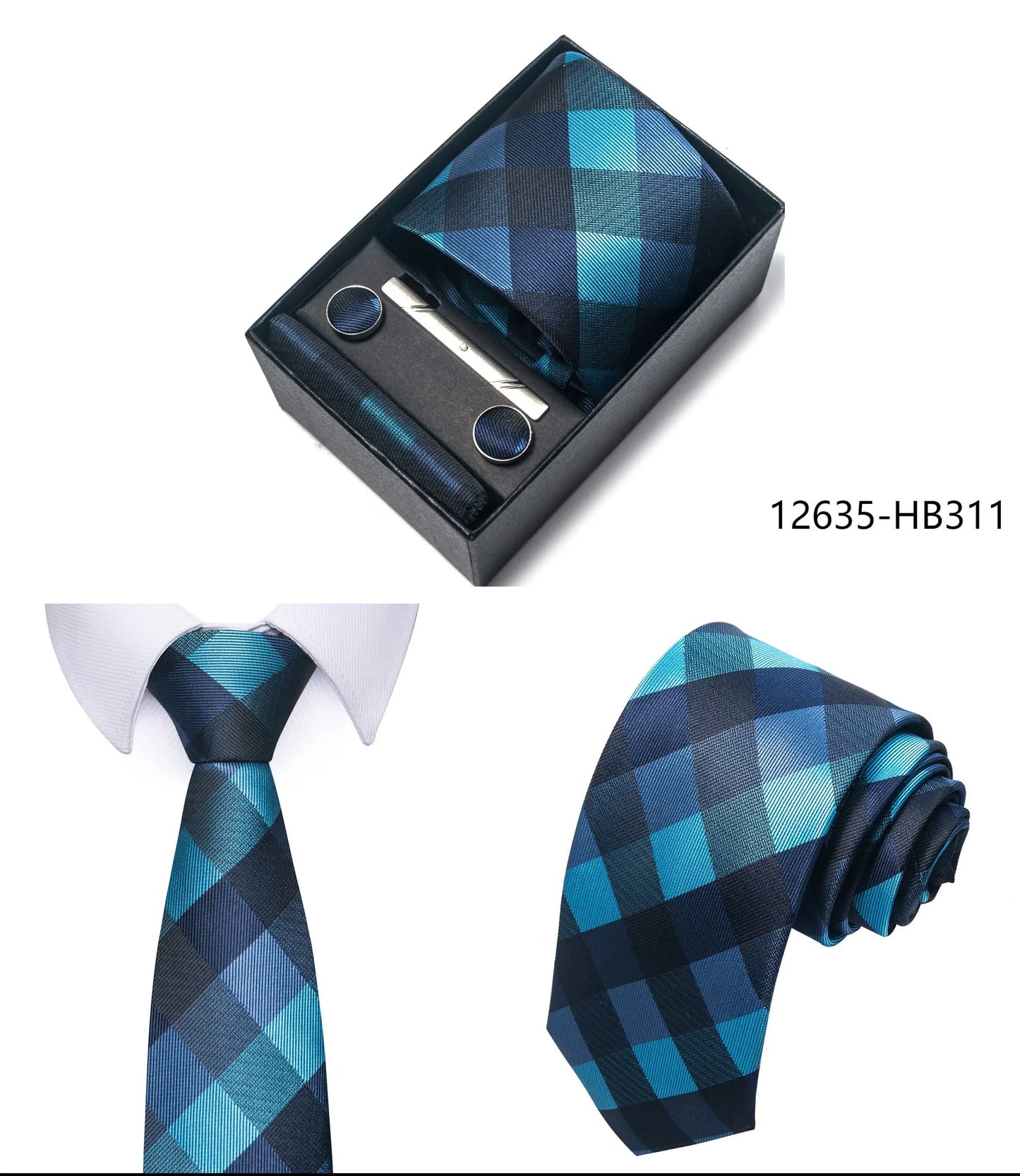 Premium Men's Tie Gift Set - 8cm Silk Necktie with Pocket Square, Cufflinks & Tie Clip - BOC-WEAR