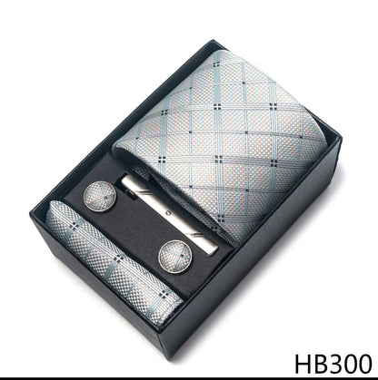 Luxury Brand 8 cm Tie Handkerchief Cufflink Clip Set For Men Wedding Gravata Suit Accessories Holiday Gift Box - BOC-WEAR
