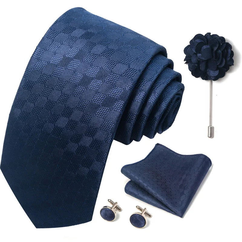 Luxury Men's Floral Tie Set - Black Gold Paisley Necktie with Pocket Square, Cufflinks & Brooch - BOC-WEAR