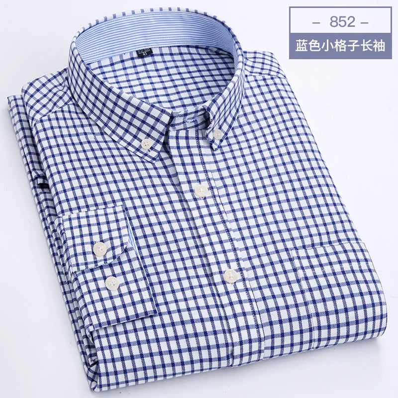 Men's long sleeve shirt Oxford woven casual non-ironing spring summer autumn slim top comfortable trend fashion with white shirt - BOC-WEAR
