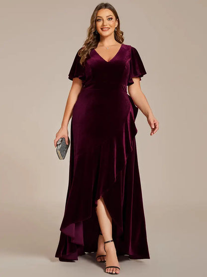 Plus Size Velvet Backless Evening Dress