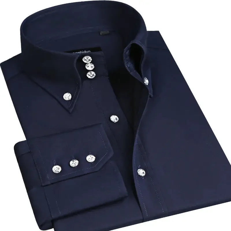 Premium Quality White Shirts for Men - Non-iron Wrinkle Resistant Dress Shirt Long Sleeve New Solid Male Clothing Black Navy - BOC-WEAR