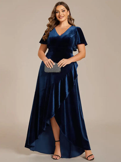 Plus Size Velvet Backless Evening Dress