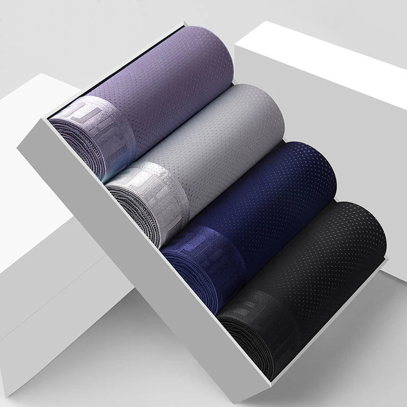 BOC-WEAR Men's Ice Silk Boxers - 4-Pack Breathable Mesh Underwear - BOC-WEAR