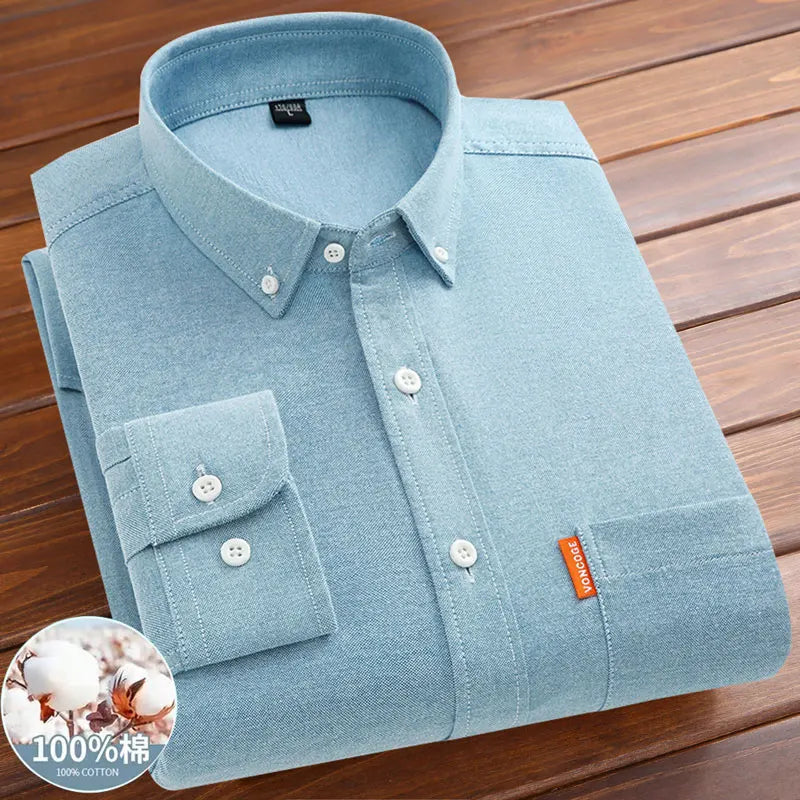 Men's shirt long sleeve 100% cotton spring/summer Oxford woven non-ironing anti-wrinkle Business casual high quality - BOC-WEAR