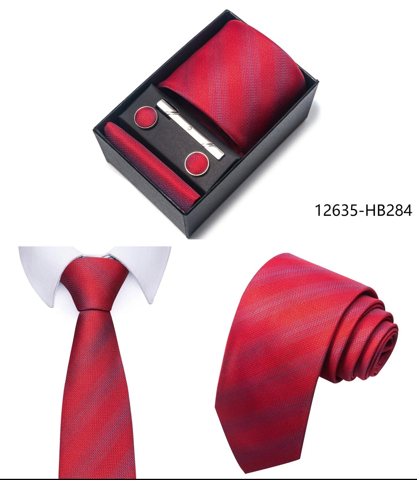 Luxury Brand 8 cm Tie Handkerchief Cufflink Clip Set For Men Wedding Gravata Suit Accessories Holiday Gift Box - BOC-WEAR