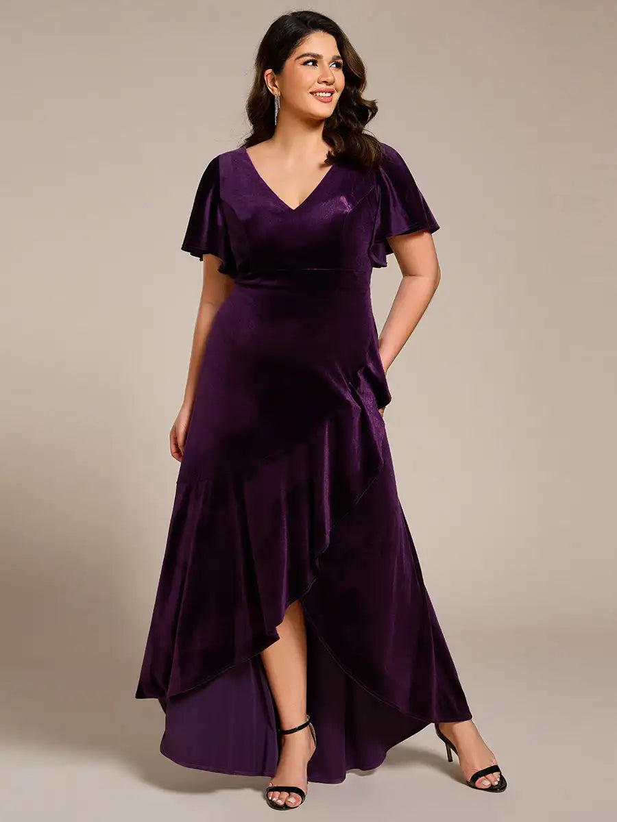 Plus Size Velvet Backless Evening Dress