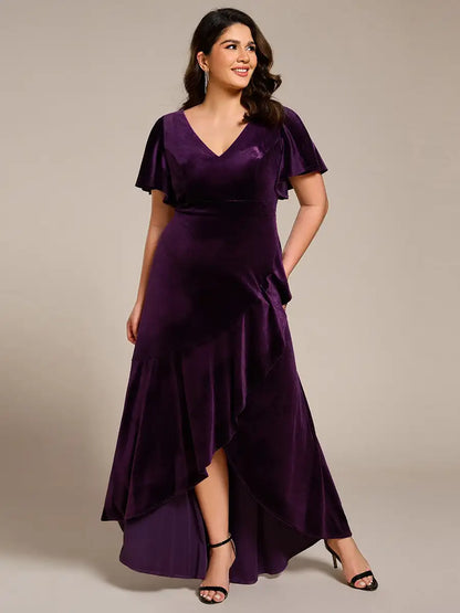 Plus Size Velvet Backless Evening Dress