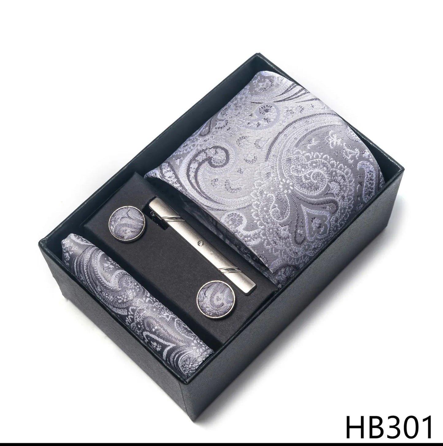 Premium Men's Tie Gift Set - 8cm Silk Necktie with Pocket Square, Cufflinks & Tie Clip - BOC-WEAR