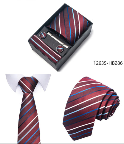 Premium Men's Tie Gift Set - 8cm Silk Necktie with Pocket Square, Cufflinks & Tie Clip - BOC-WEAR
