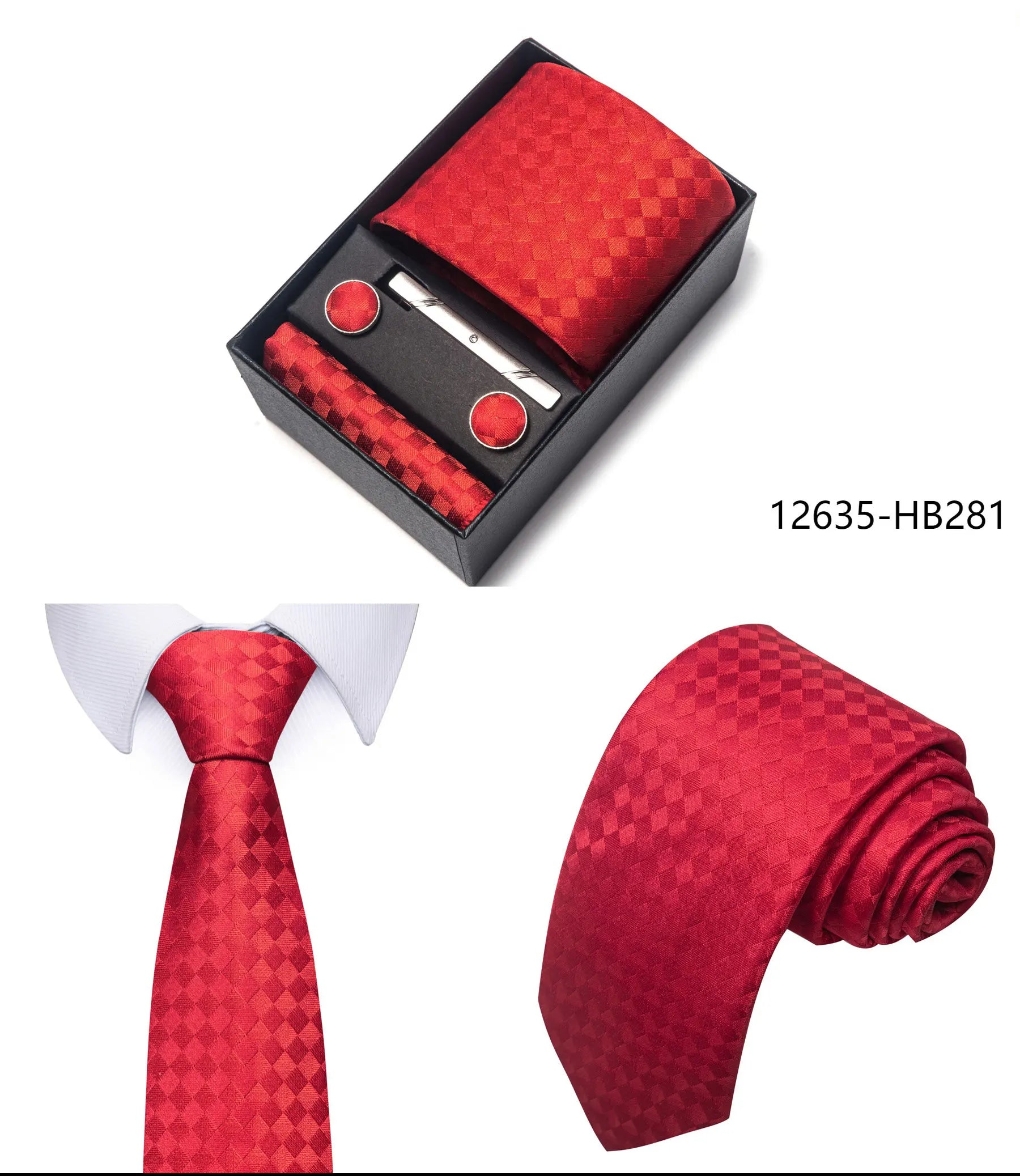 Premium Men's Tie Gift Set - 8cm Silk Necktie with Pocket Square, Cufflinks & Tie Clip - BOC-WEAR