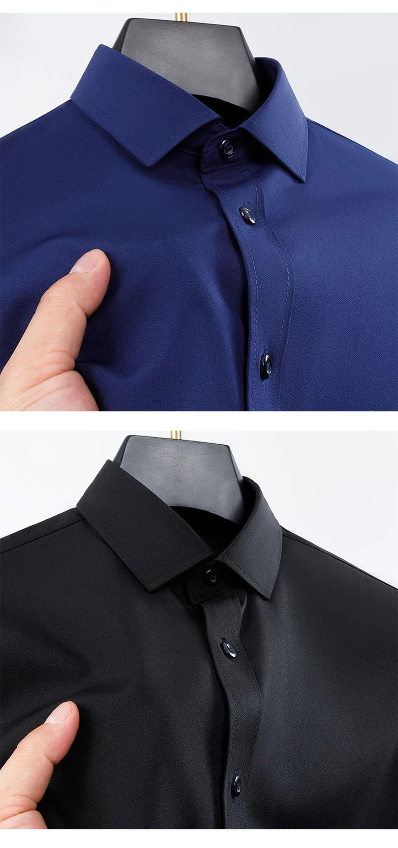 New Anti-Wrinkle Men's Shirts Long Sleeve For Men Slim Fit Stretch Camisa Social Business Formal Blouse White Office Shirt S-5XL - BOC-WEAR