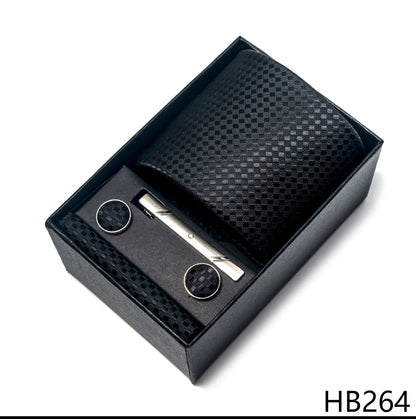 Luxury Brand 8 cm Tie Handkerchief Cufflink Clip Set For Men Wedding Gravata Suit Accessories Holiday Gift Box - BOC-WEAR