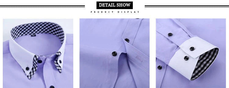 Mens Dress Shirt Long Sleeve Non Iron Fashion Double Layer Business Formal Regular Fit Office Camisa Social Solid Button Shirts - BOC-WEAR