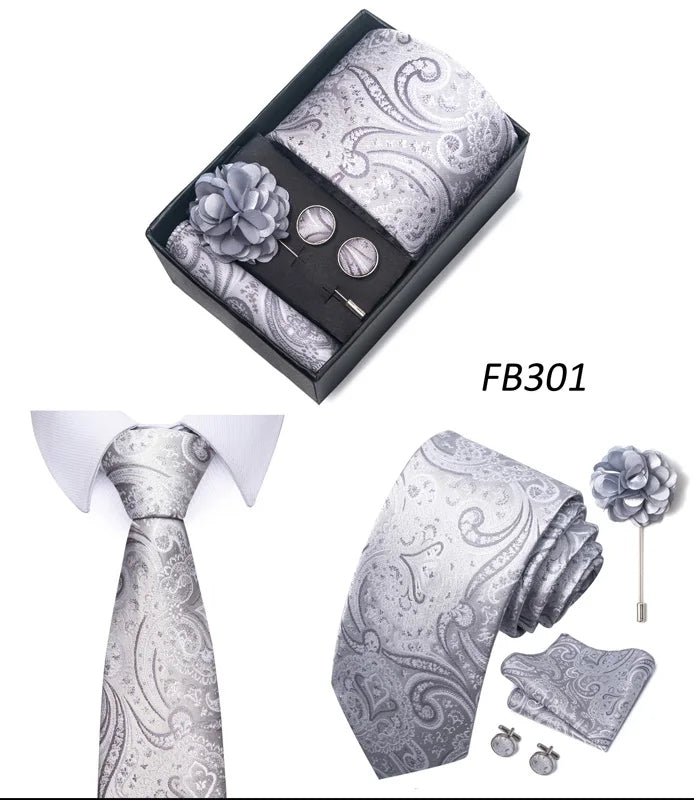 New Designer Blue Red Green Paisley Ties For Men Wedding Party Neck Tie Luxury Tie Pocket Square Cufllink Brooch Set - BOC-WEAR