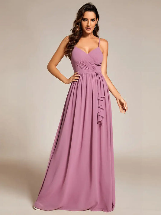 Elegant Evening Dresses Maxi Sleeveless Pleated Lotus Leaf Floor Length 2025 Ever Pretty of Chiffon Orchid Bridesmaid Dress