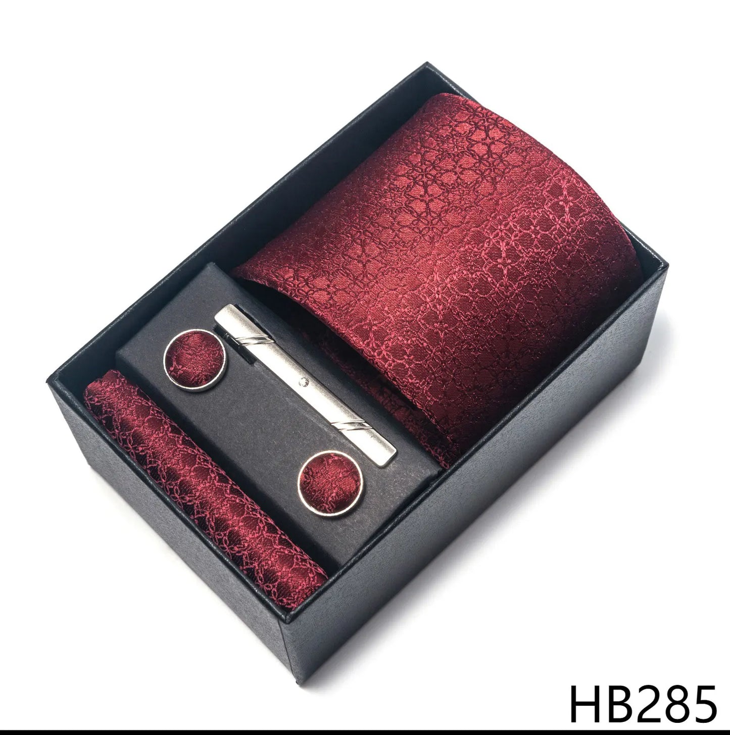 Premium Men's Tie Gift Set - 8cm Silk Necktie with Pocket Square, Cufflinks & Tie Clip - BOC-WEAR