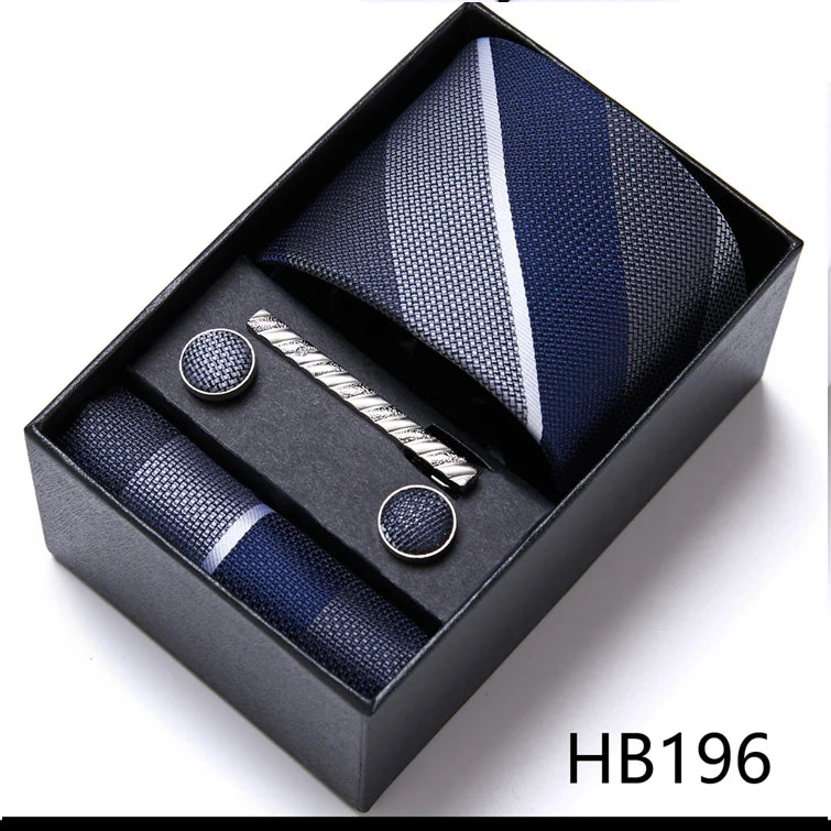 Top Grade Holiday Gift Box 7.5 cm Green Print Tie Pocket Squares Cufflink Set Gravatas Man Suit Accessories Fit Formal Party - BOC-WEAR