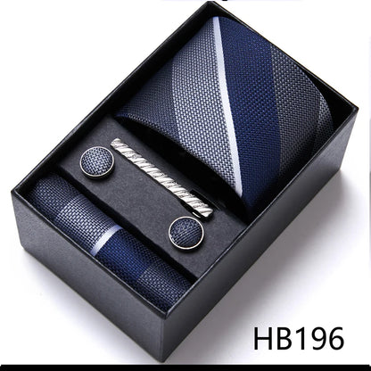 Top Grade Holiday Gift Box 7.5 cm Green Print Tie Pocket Squares Cufflink Set Gravatas Man Suit Accessories Fit Formal Party - BOC-WEAR