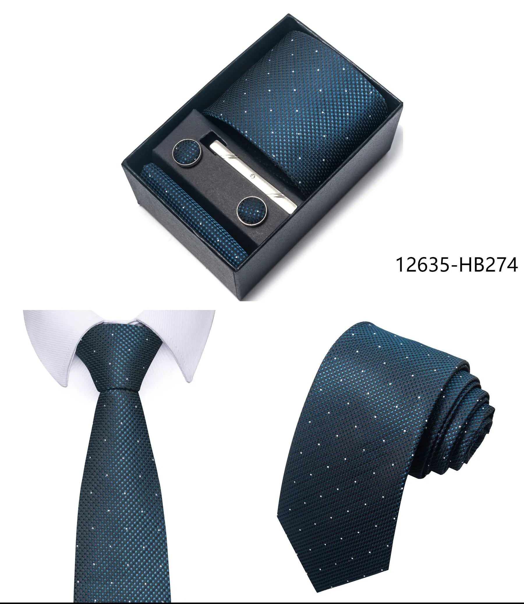 Premium Men's Tie Gift Set - 8cm Silk Necktie with Pocket Square, Cufflinks & Tie Clip - BOC-WEAR