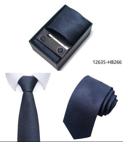Luxury Brand 8 cm Tie Handkerchief Cufflink Clip Set For Men Wedding Gravata Suit Accessories Holiday Gift Box - BOC-WEAR