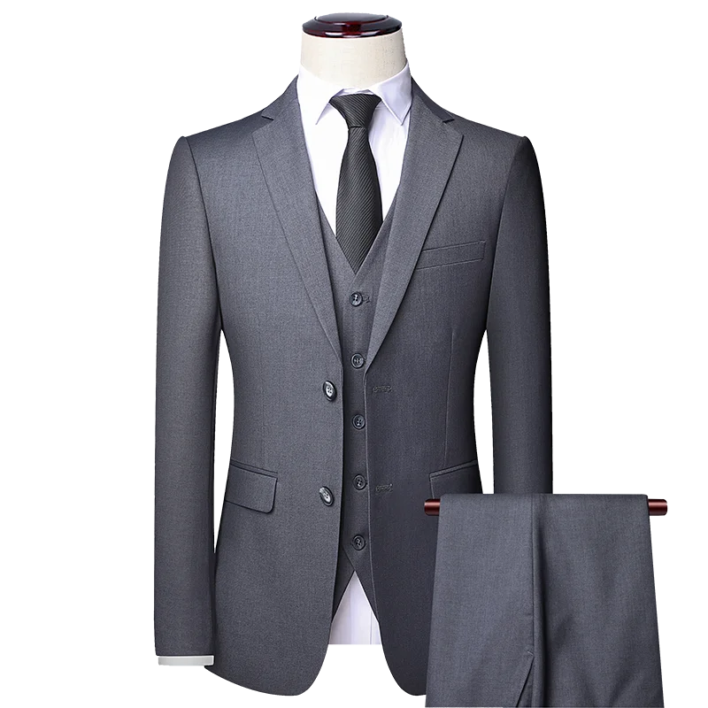 Suit Men Fashion  (Blazer+ Vest + Pants)  Business Wedding Work Casual Slim Professional Dress Groom Best Man Gentleman Suit - BOC-WEAR