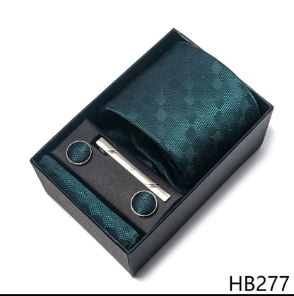 Luxury Brand 8 cm Tie Handkerchief Cufflink Clip Set For Men Wedding Gravata Suit Accessories Holiday Gift Box - BOC-WEAR