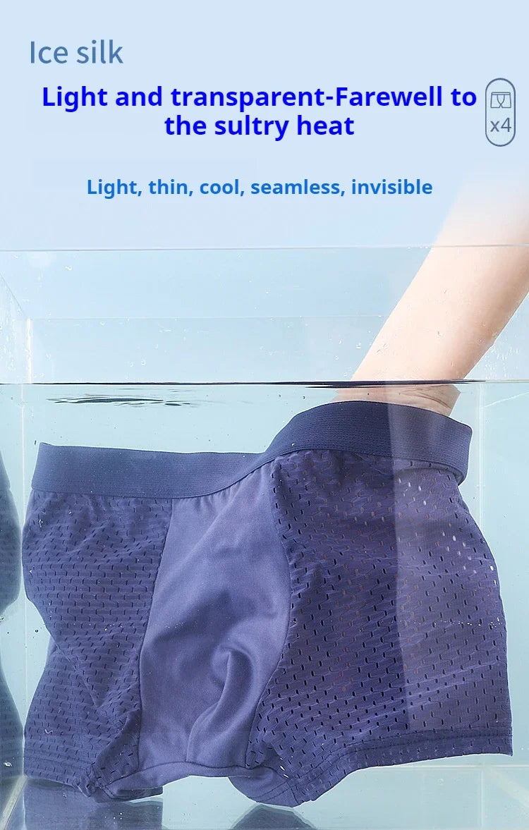 BOC-WEAR Men's Ice Silk Boxers - 4-Pack Mesh Breathable Underwear - BOC-WEAR