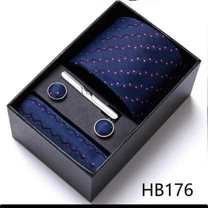 Top Grade Holiday Gift Box 7.5 cm Green Print Tie Pocket Squares Cufflink Set Gravatas Man Suit Accessories Fit Formal Party - BOC-WEAR