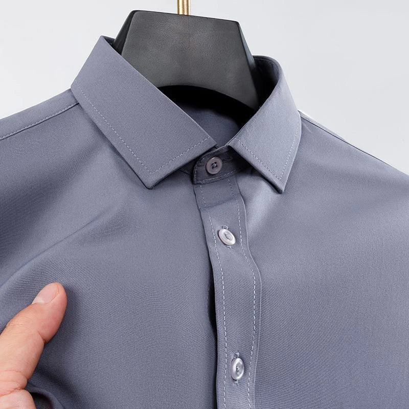 New Anti-Wrinkle Men's Shirts Long Sleeve For Men Slim Fit Stretch Camisa Social Business Formal Blouse White Office Shirt S-5XL - BOC-WEAR