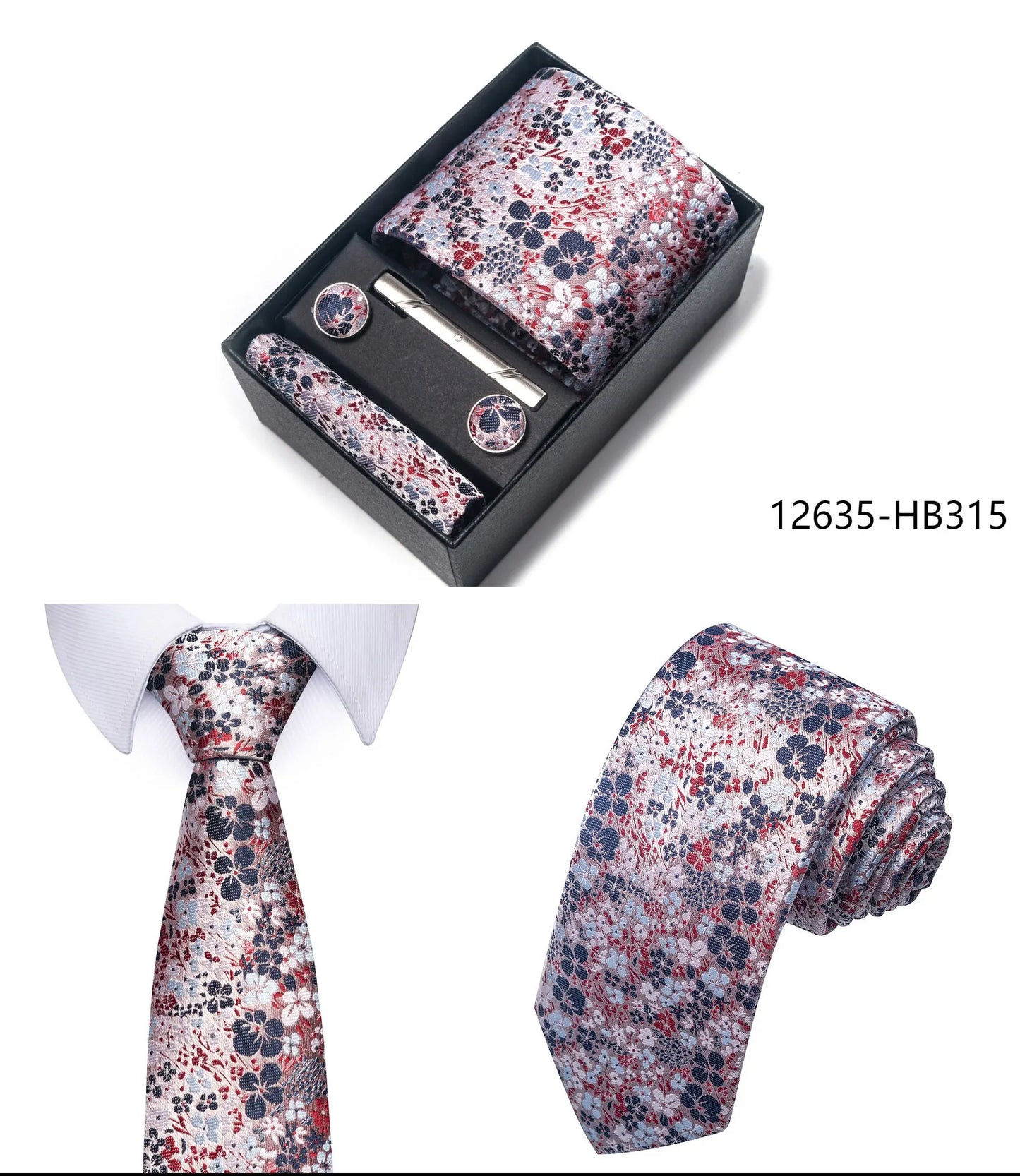 Premium Men's Tie Gift Set - 8cm Silk Necktie with Pocket Square, Cufflinks & Tie Clip - BOC-WEAR