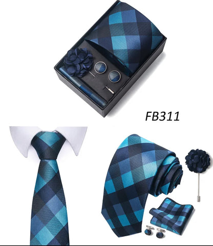 New Designer Blue Red Green Paisley Ties For Men Wedding Party Neck Tie Luxury Tie Pocket Square Cufllink Brooch Set - BOC-WEAR