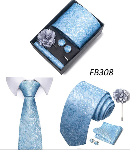 New Designer Blue Red Green Paisley Ties For Men Wedding Party Neck Tie Luxury Tie Pocket Square Cufllink Brooch Set - BOC-WEAR