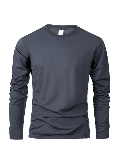 Men‘s Solid Color Long Sleeve T-shirt Fashion Cotton Men's T Shirts Simple Casual O-neck Unisex Tops Fitness Run Sports Pullover - BOC-WEAR
