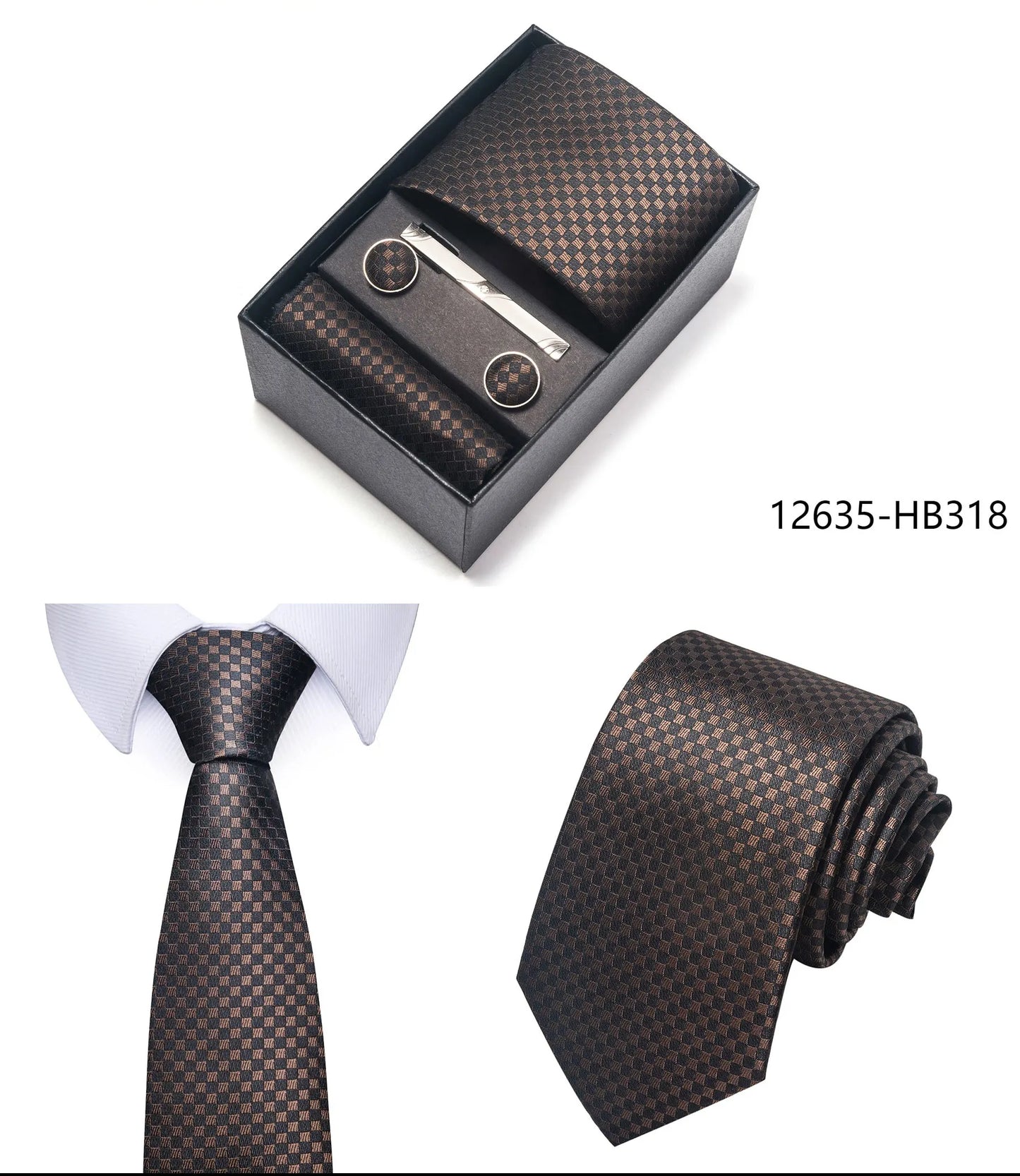 Luxury Brand 8 cm Tie Handkerchief Cufflink Clip Set For Men Wedding Gravata Suit Accessories Holiday Gift Box - BOC-WEAR