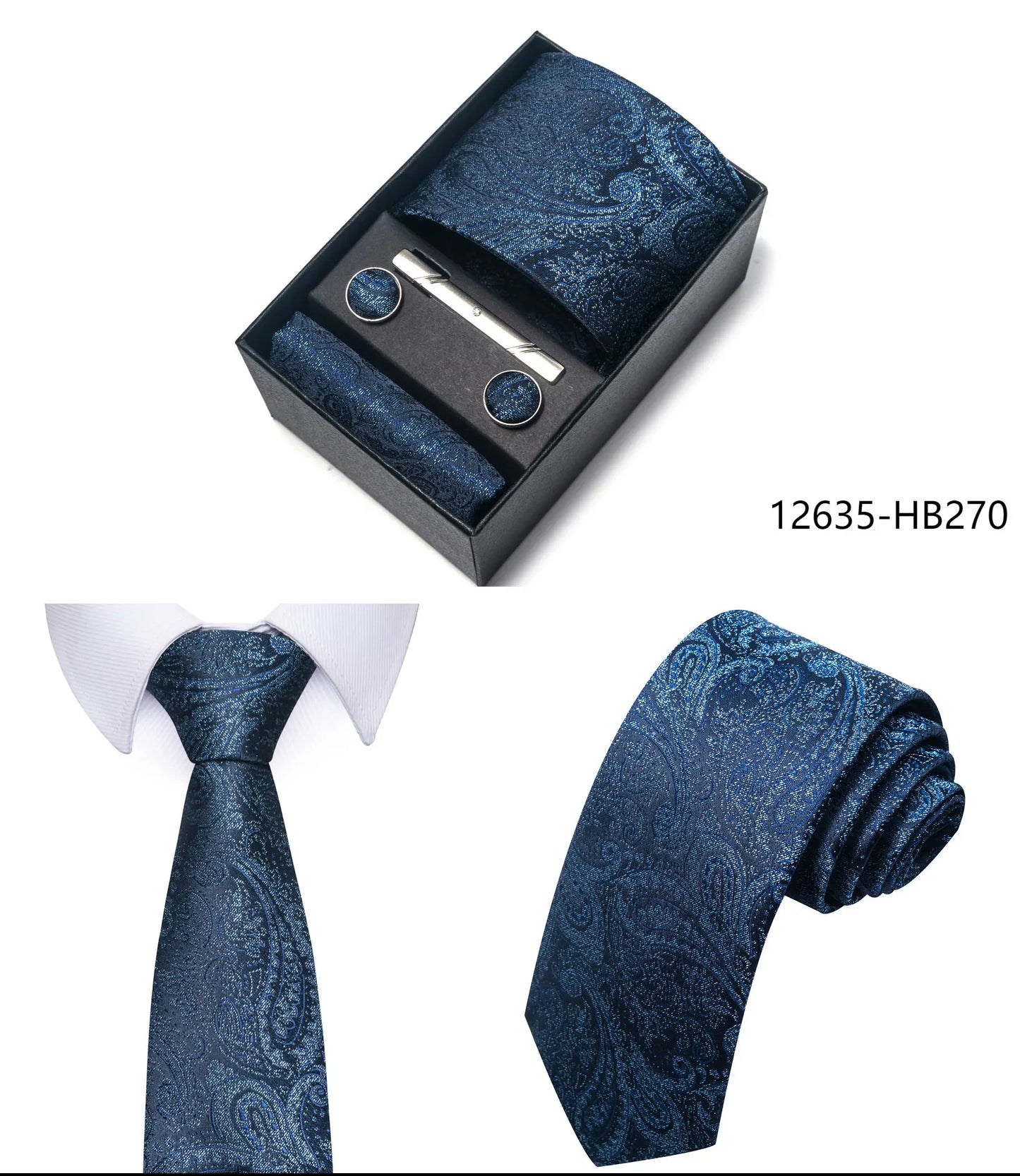 Luxury Brand 8 cm Tie Handkerchief Cufflink Clip Set For Men Wedding Gravata Suit Accessories Holiday Gift Box - BOC-WEAR