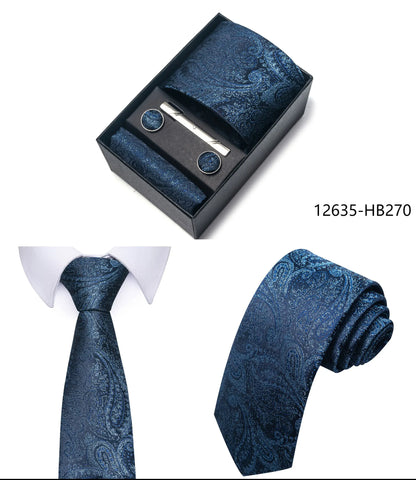 Premium Men's Tie Gift Set - 8cm Silk Necktie with Pocket Square, Cufflinks & Tie Clip - BOC-WEAR