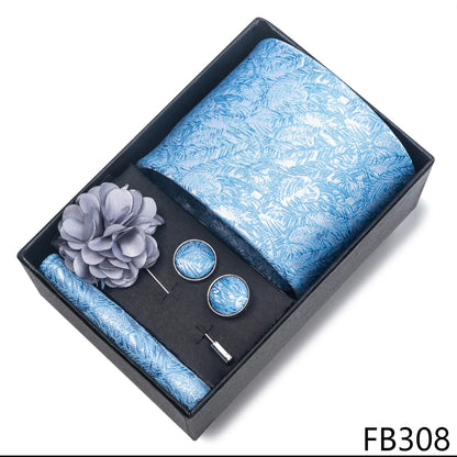 New Designer Blue Red Green Paisley Ties For Men Wedding Party Neck Tie Luxury Tie Pocket Square Cufllink Brooch Set - BOC-WEAR