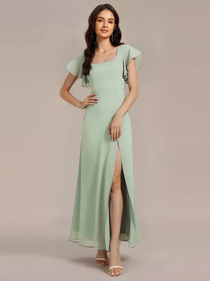 Elegant Evening Dress Short Sleeve Ruffle Backless Floor Length 2025 Ever Pretty of A-Line Light purple printFormal Dresses