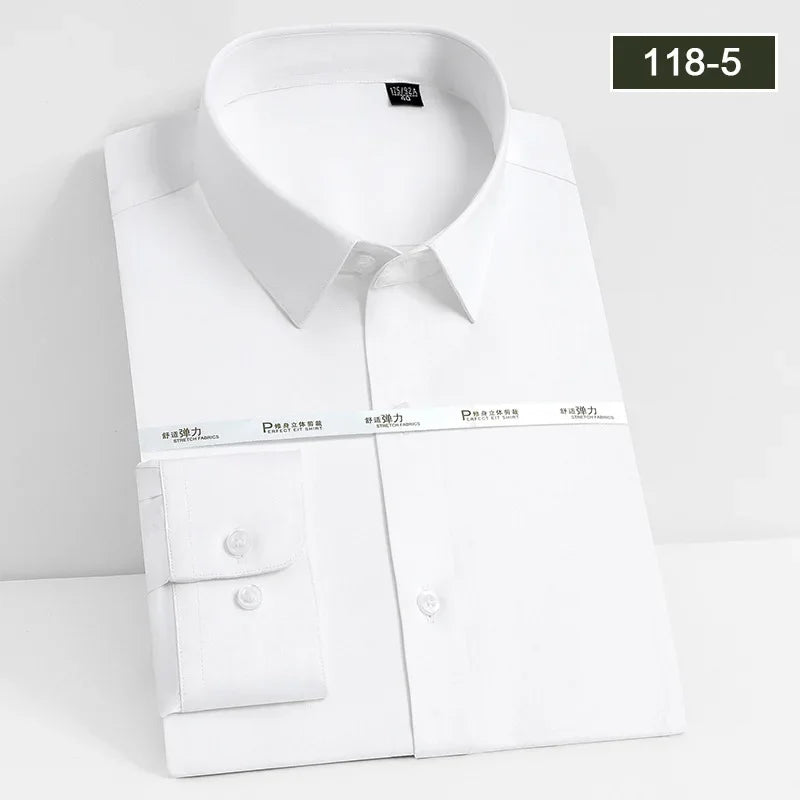 Men's white shirt long sleeved wedding business non ironing formal wear professional workwear casual wrinkle resistant shirt - BOC-WEAR