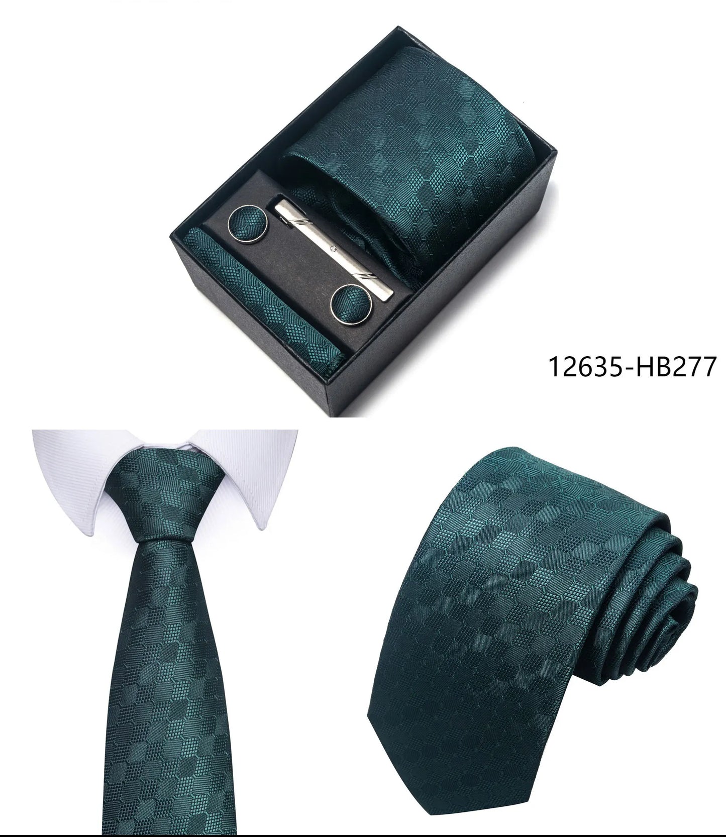 Premium Men's Tie Gift Set - 8cm Silk Necktie with Pocket Square, Cufflinks & Tie Clip - BOC-WEAR