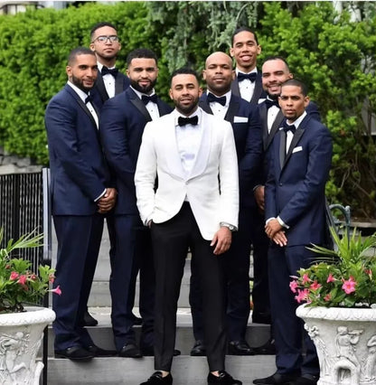White Wedding Tuxedos Groom Suit Wedding Suits For Men  Wedding Groom Suit For Men ( Jacket +Pants+Bow ) Business plus size - BOC-WEAR