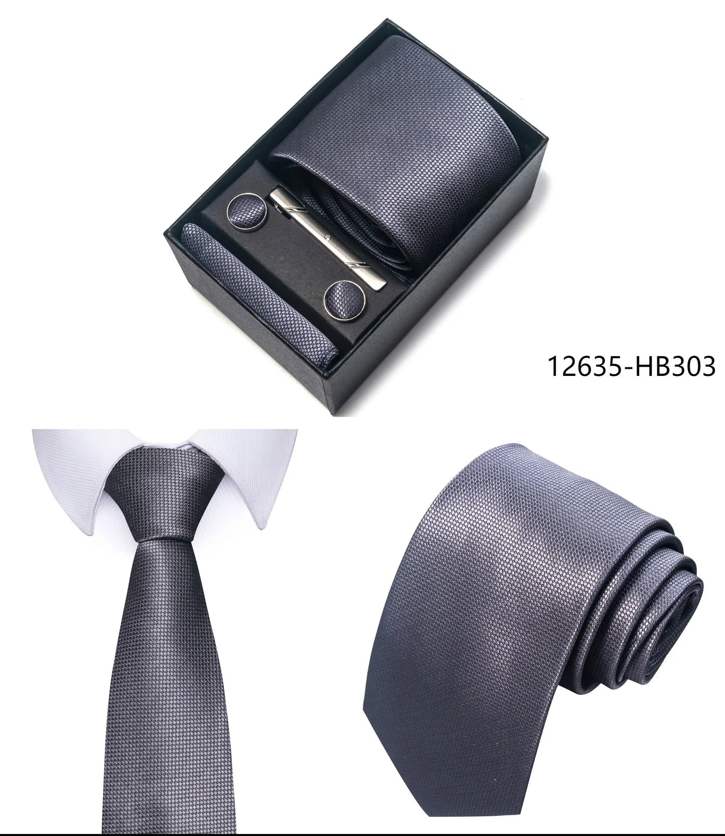 Premium Men's Tie Gift Set - 8cm Silk Necktie with Pocket Square, Cufflinks & Tie Clip - BOC-WEAR