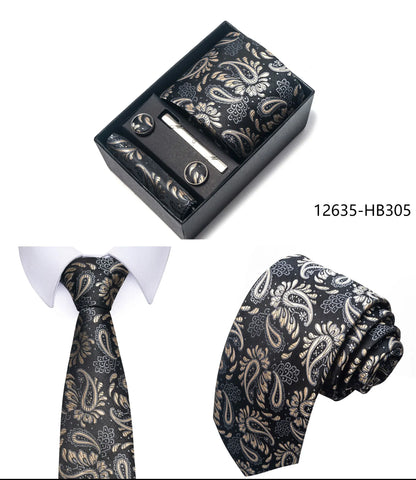Luxury Brand 8 cm Tie Handkerchief Cufflink Clip Set For Men Wedding Gravata Suit Accessories Holiday Gift Box - BOC-WEAR